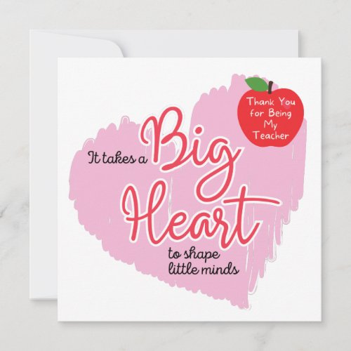 Thank You Teacher Takes a Big Heart Card