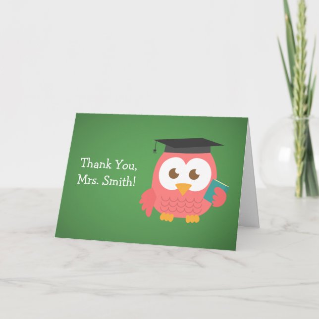 Thank You Teacher, Teacher Owl, Pink Card (Front)