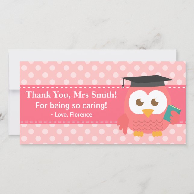 Thank You Teacher, Teacher Owl, Pink Polka Dots (Front)