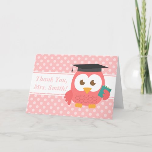 Thank You Teacher Teacher Owl Pink Polka Dots