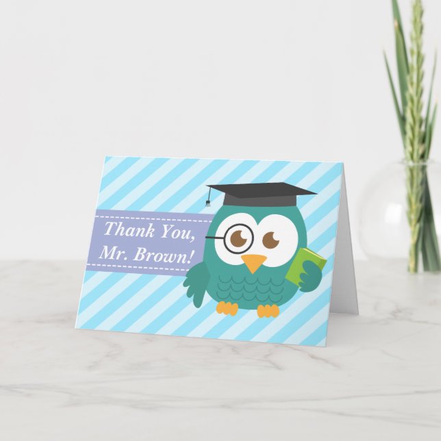 Thank You Teacher, Teacher Owl, Slanted Stripes (Front)