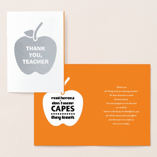 Thank You, Teacher. Teaching Quote | Apple Luxury  Foil Card (Display)