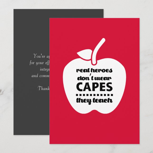 Thank You, Teacher. Teaching Quote | Apple  You Card (Front/Back)