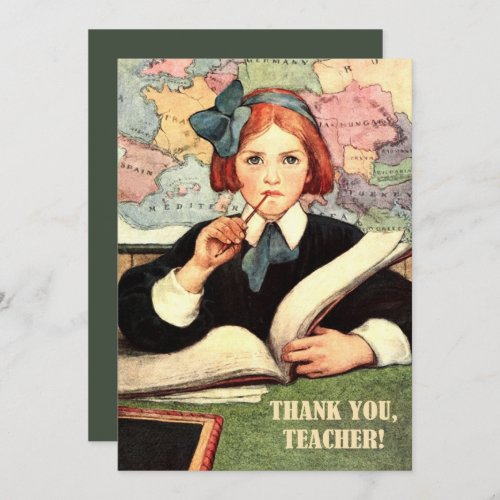 Thank You Teacher  Vintage Art Flat Card