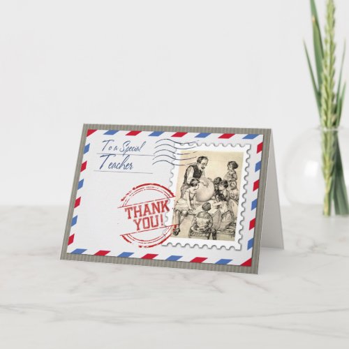 Thank You Teacher Vintage Art Greeting Card