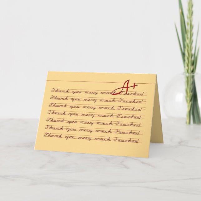 Thank You, Teacher, Vintage Penmanship Thank You Card (Front)