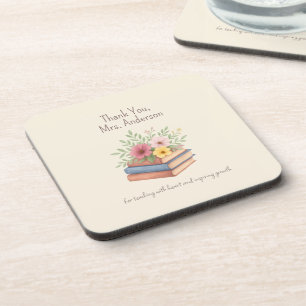 Thank You Teacher – Watercolor Books & Flowers - Beverage Coaster