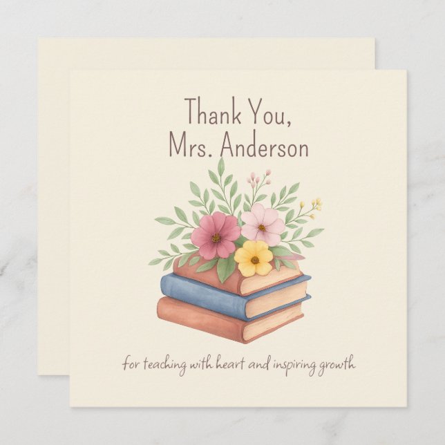 Thank You Teacher – Watercolor Flowers - flat card (Front/Back)