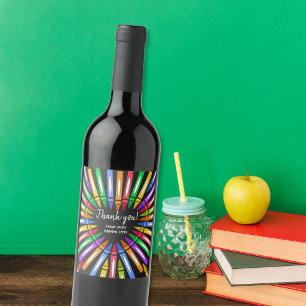 Thank You Teacher Wine Label, Big Heart Crayon Label