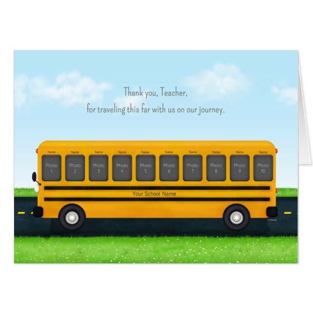 Thank You Teacher Yellow School Bus 10 Photo Card (Front Horizontal)