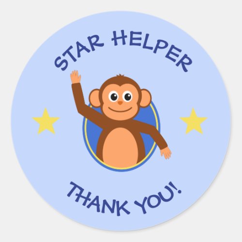 Thank you teachers helper monkey blue classic round sticker