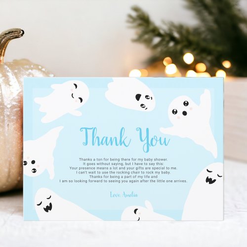 Thank you teal blue Halloween ghosts baby shower