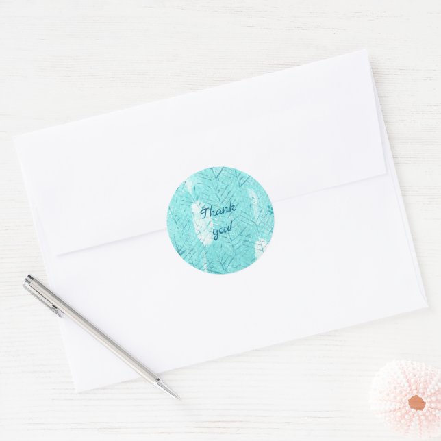 Thank you Teal Branches on Turquoise Stickers (Envelope)