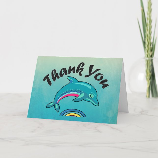 Thank You Teal Green Dolphin Jumping In The Air (Front)