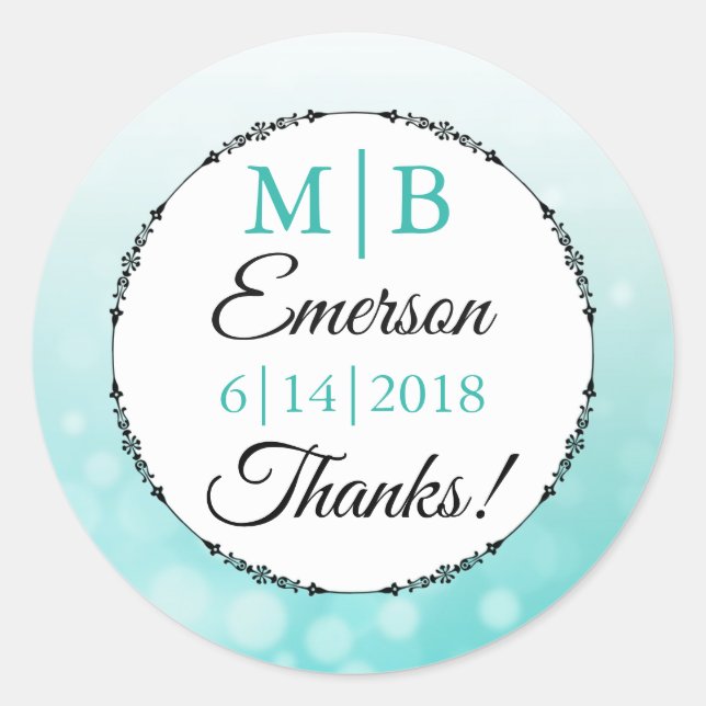 Thank YOU Teal  Personalized Wedding Stickers (Front)