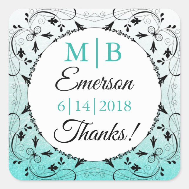 Thank YOU Teal  Personalized Wedding Stickers (Front)