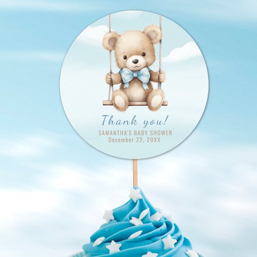 Thank You Teddy Bear Boy Baby Shower Classic Round Sticker