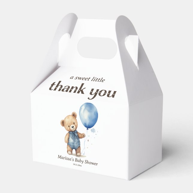 Thank You Teddy Bear Boy Baby Shower Favor Boxes (Front Side)