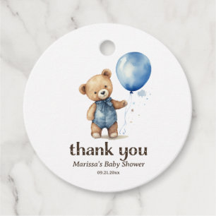 Thank You Teddy Bear Boy Baby Shower Favor Tags