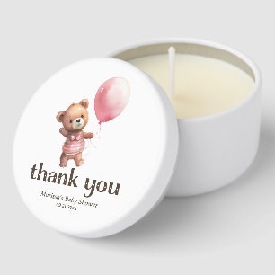 Thank You Teddy Bear Girl Baby Shower Mini Candle Favors