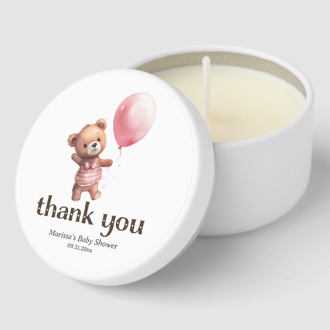 Thank You Teddy Bear Girl Baby Shower Mini Candle Favors (Corner)