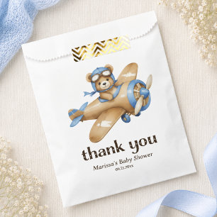 Thank You Teddy Bear Pilot Baby Boy Shower Favor Bag