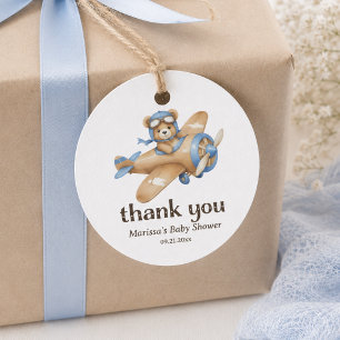 Thank You Teddy Bear Pilot Baby Boy Shower Favor Tags