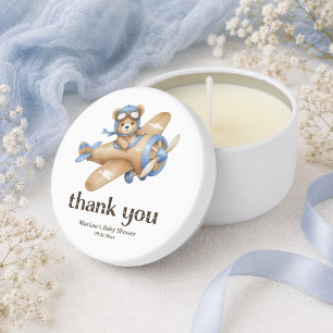 Thank You Teddy Bear Pilot Baby Boy Shower Mini Candle Favors