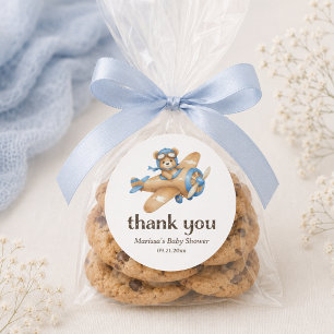 Thank You Teddy Bear Pilot Baby Boy Shower Sticker