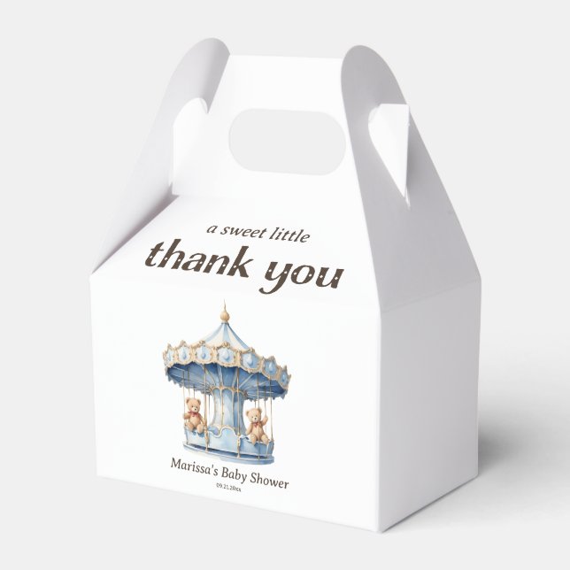 Thank You Teddy Bear Twin Boys Baby Shower Favor Boxes (Front Side)