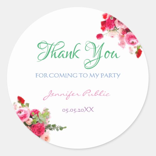 Thank You Template Hand Script Watercolor Floral Classic Round Sticker
