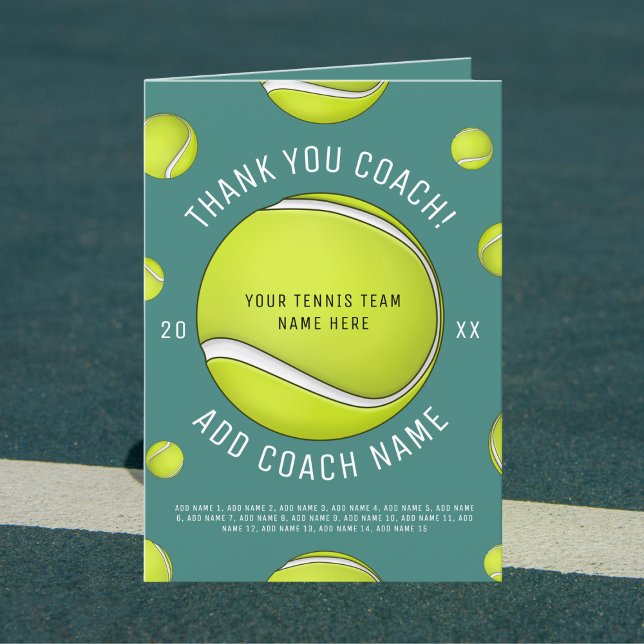 Thank You Tennis Coach Add Your Team Players Names Card (Creator Uploaded)