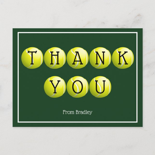 Thank You Tennis Custom Personalized Postcard (Front)