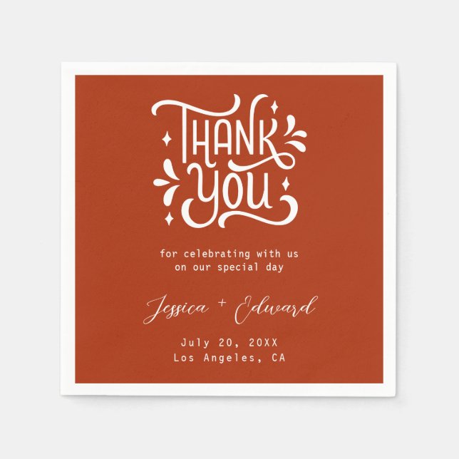 Thank You Terracotta Burnt Orange Modern Chic Napkins (Front)