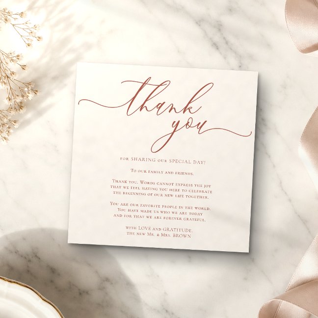 Thank You Terracotta Simple Business Wedding Enclosure Card
