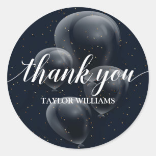 Thank You Text Black Birthday Balloons Classic Round Sticker