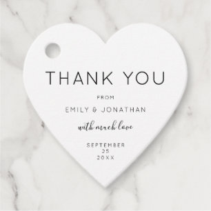 Thank You Text Black White Custom Wedding Heart Favor Tags