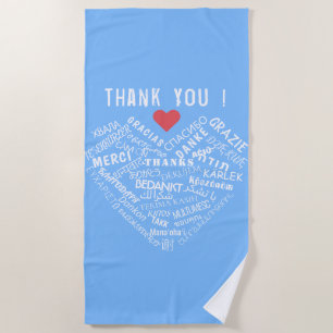 Thank You Text Blue Beach Towel Multilingual