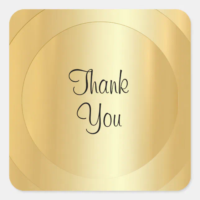 Thank You Text Faux Gold Handwritten Script Modern Square Sticker | Zazzle