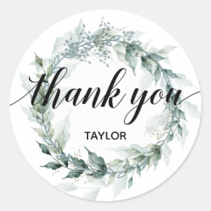 Thank You Text Floral Wreath Classic Round Sticker