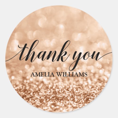 Thank You Text Gold Faux Glitter Classic Round Sticker