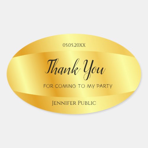 Thank You Text Gold Look Handwriting Template Oval Sticker