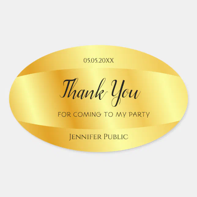 Thank You Text Gold Look Handwriting Template Oval Sticker | Zazzle