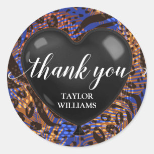 Thank You Text Heart Balloon Animal Print Classic Round Sticker