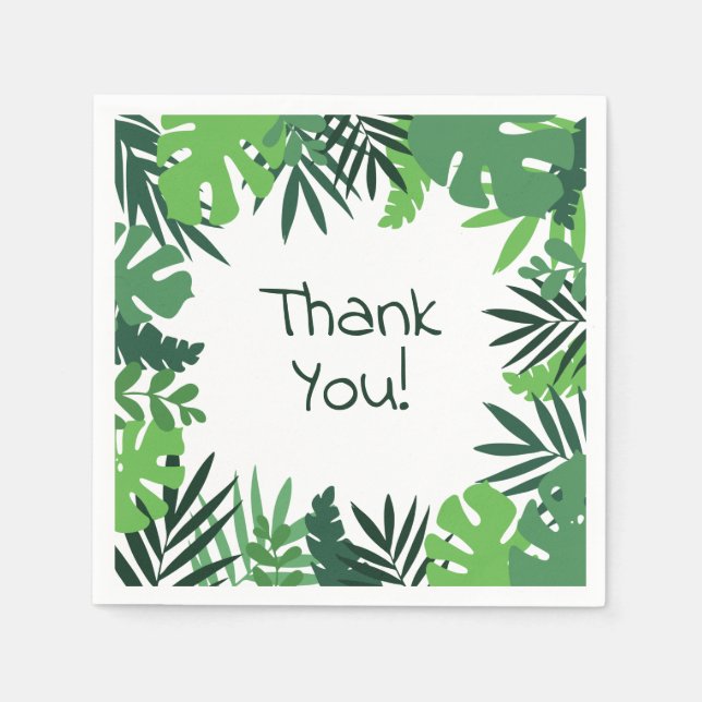 Thank you text jungle palm leaves frame  napkins (Front)