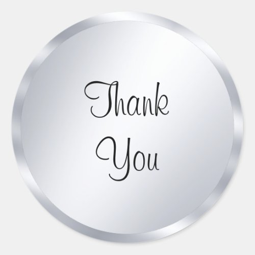 Thank You Text Metallic Silver Look Template Classic Round Sticker