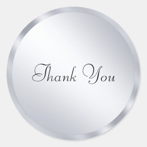Thank You Text Metallic Silver Modern Template Classic Round Sticker