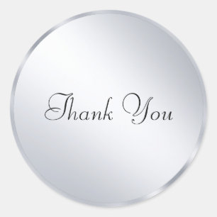 Thank You Text Metallic Silver Modern Template Classic Round Sticker