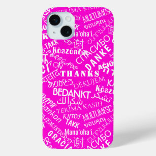 Thank You Text Multi Language Word Text Pink iPhone 15 Plus Case