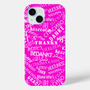 Thank You Text Multi Language Word Text Pink iPhone 15 Case